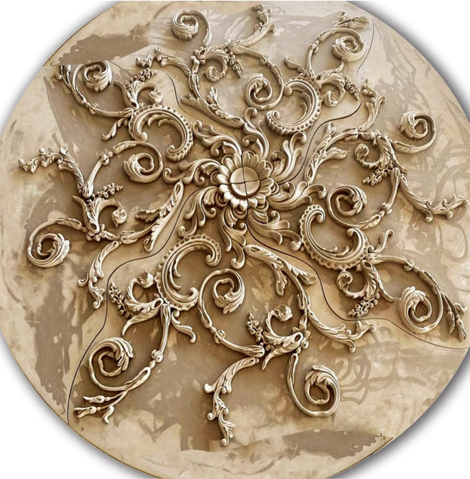 Rinceau Scrolls with Floral Medallion, 60'' dia x 1 1/2"d, 4 pieces, 3'' center hole, Plaster Plaster Medallions White River Hardwoods   