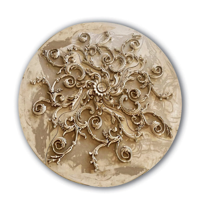 Rinceau Scrolls with Floral Medallion, 60'' dia x 1 1/2"d, 4 pieces, 3'' center hole, Plaster Plaster Medallions White River Hardwoods   