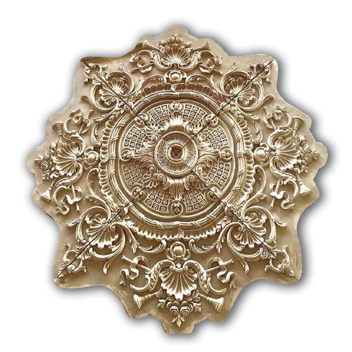 Fret, Plumes, and Ribbons Medallion, 74'' dia x 3"d, 4 pieces, 1.75'' center hole, Plaster Plaster Medallions White River Hardwoods   