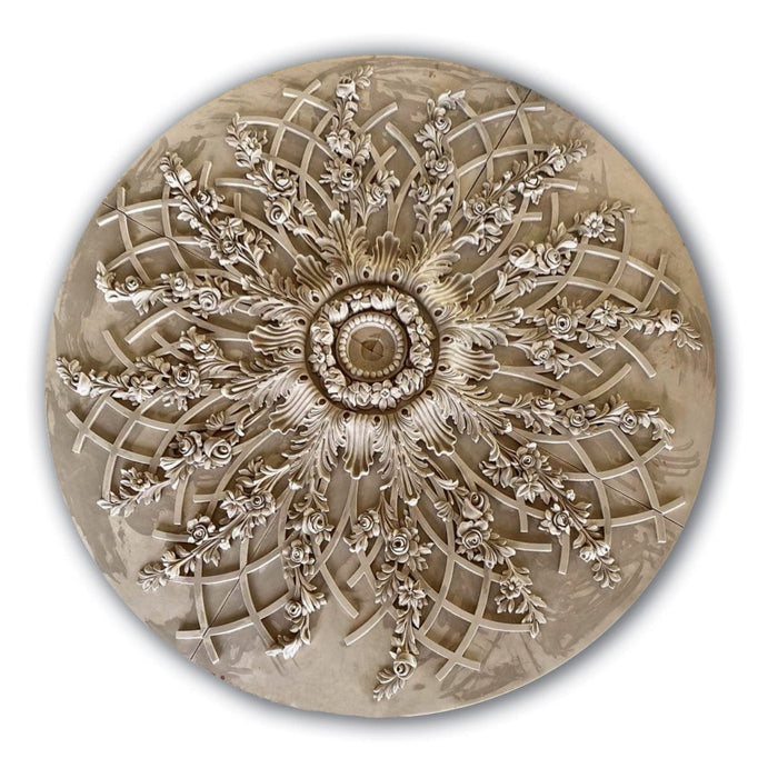 Grand Fret with Roses Medallion, 81'' dia x 3''d, 4 pieces, 6'' center hole, Plaster Plaster Medallions White River Hardwoods   
