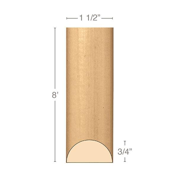 Medium Traditional Half Round Lineal, 1 1/2"w x 3/4"d x 8' length, Resin is priced per foot. Carved Mouldings White River Hardwoods   