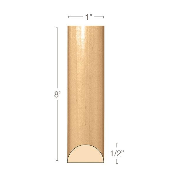 Small Traditional Half Round Lineal, 1"w x 1/2"d x 8' length, Resin is priced per 8' length Carved Mouldings White River Hardwoods   