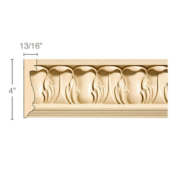 Large Acanthus Frieze, 4"w x 13/16''d, repeat 3 1/8,  x 8' length, Resin is priced per 8' length