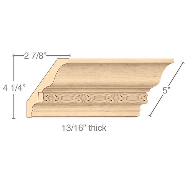 Light Rail Crown Moulding With Gaelic Insert, 5"w x 13/16"d x 8' length Carved Mouldings Brown Wood, Inc   