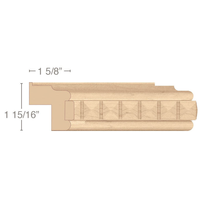 Traditional Light Rail Moulding With Pinnacle Insert, 1 15/16"w x 1 5/8"d x 8' length