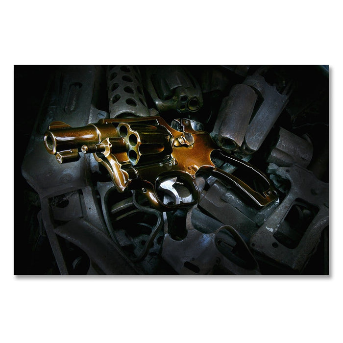 Scrapyard, Photo is made using crushed guns taken off the street by the police.
