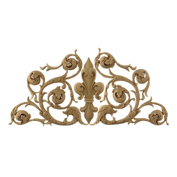 Italian Fleur de Lis Design, 25 3/4"w x 11 3/4"h x 3/8"d, Made to Order, Not Returnable, MINIMUM ORDER AMOUNT $200 Onlays - Composition Ornament Decorators Supply   